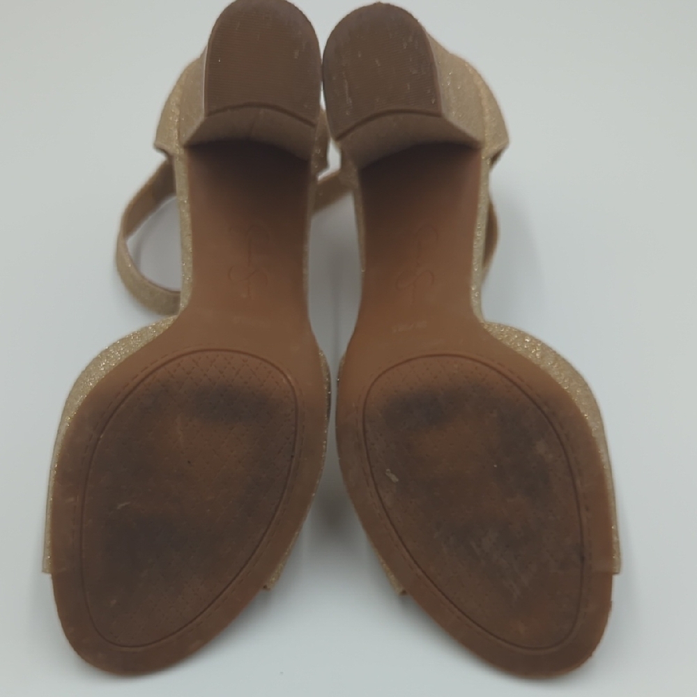 Jessica Simpson Gold Glitter Block Heel Sandals - Picture 9 of 13